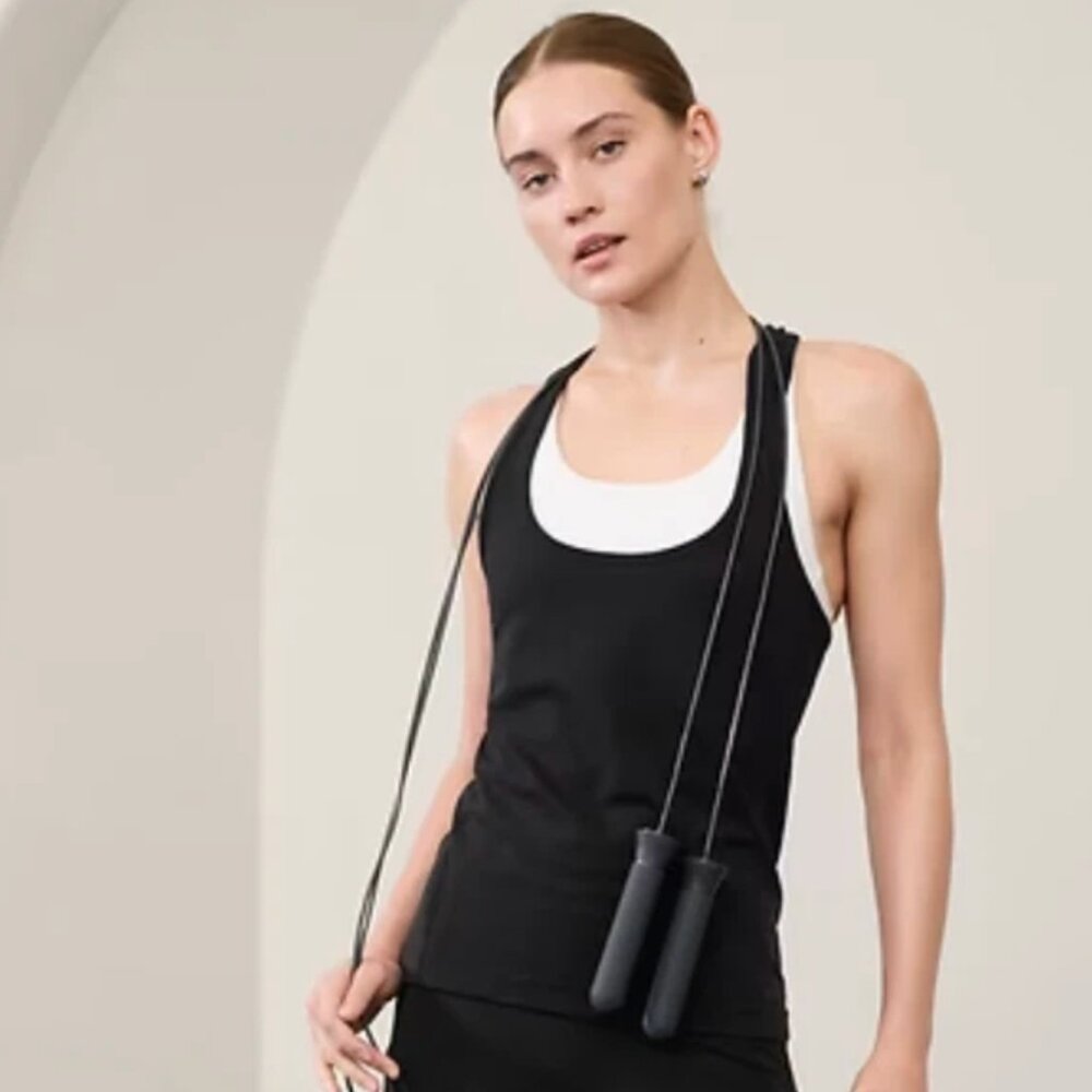 Athleta Black Polyester Spandex Criss Cross Black Tank Top women L